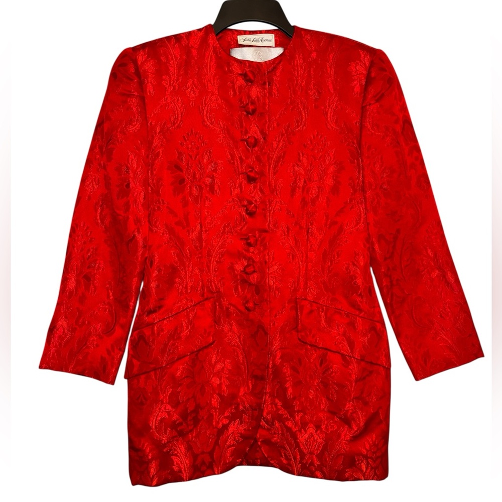Vintage Carolyne Roehm Red Jacquard Floral Button Blazer Sz 4 mi USA Textured